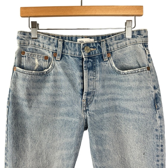 Zara Light Wash Straight Leg Distressed Jeans | Size 6 - Picture 5 of 8
